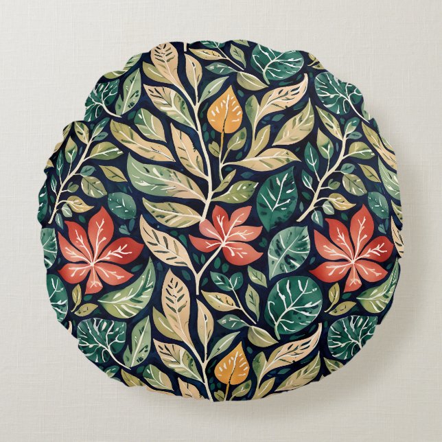  moderne Blauwgroen en koraalbloemen Rond Kussen (Voorkant)