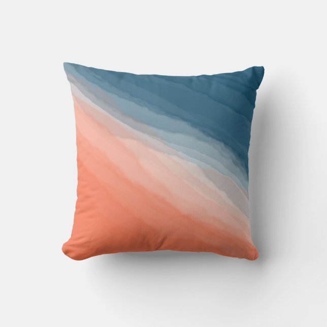 Moderne Blauwgroen en koraalgolven Waterverf Abstr Kussen (Voorkant)