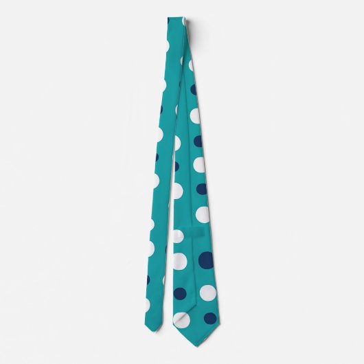 Moderne Blauwgroen en Navy Polka Dot Stropdas (Achterkant)