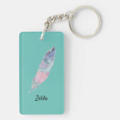 Moderne Blauwgroen en roze doezelaar Sleutelhanger (achterkant)