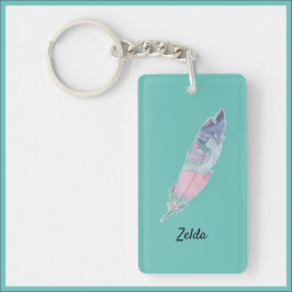 Moderne Blauwgroen en roze doezelaar Sleutelhanger