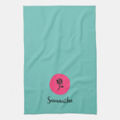 Moderne Blauwgroen en roze Rose Theedoek (Verticaal)