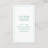 Moderne blauwgroen en witte eenvoudige geometrisch visitekaartje (Achterkant)