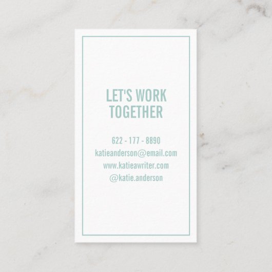 Moderne blauwgroen en witte eenvoudige geometrisch visitekaartje (Achterkant)