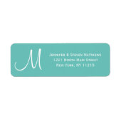 Moderne Blauwgroen en Witte Monogram Namen Etiket (Voorkant)