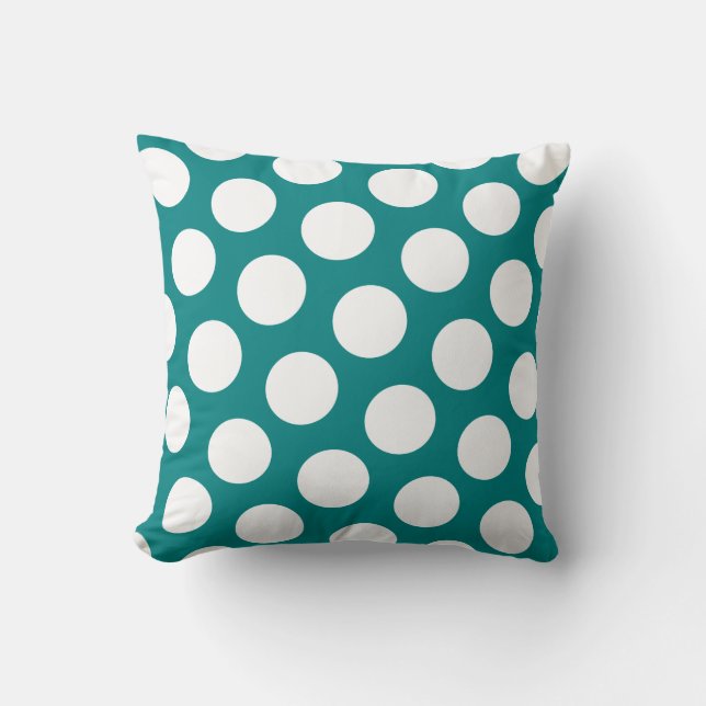 Moderne Blauwgroen en witte Polka Dot Kussen (Voorkant)