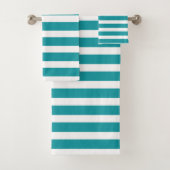 Moderne Blauwgroen en witte strepen Bad Handdoek (Insitu)