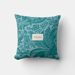 Moderne Blauwgroen Floral botanische monogram Kussen