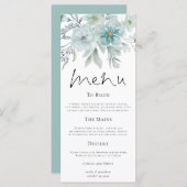 Moderne Blauwgroen Florals Zee Mist Wedding Menu (Voorkant / Achterkant)