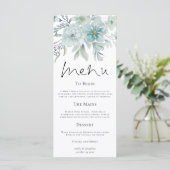 Moderne Blauwgroen Florals Zee Mist Wedding Menu (Staand voorkant)