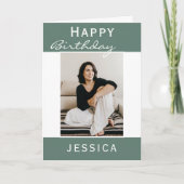 Moderne Blauwgroen foto Happy Birthday Kaart (Voorkant)
