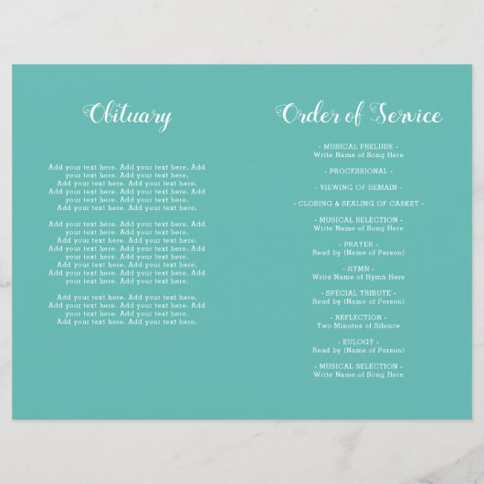 Moderne Blauwgroen foto Memorial Funeral Programme (Achterkant)