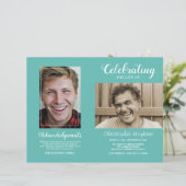 Moderne Blauwgroen foto Memorial Funeral Programme (Staand voorkant)