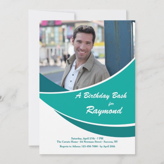 Moderne Blauwgroen foto-uitnodiging Kaart (Voorkant)