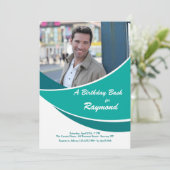 Moderne Blauwgroen foto-uitnodiging Kaart (Staand voorkant)