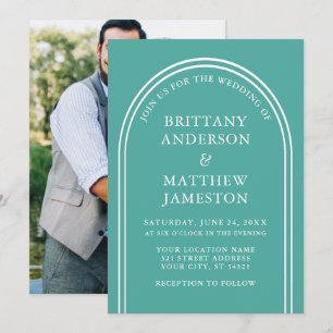 Moderne Blauwgroen foto van stijlvolle arch Weddin Kaart