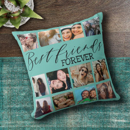 Moderne Blauwgroen fotocollage voor beste vrienden Kussen