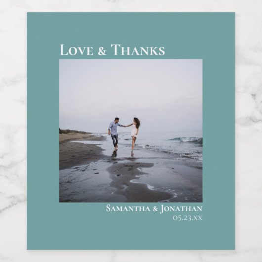 Moderne Blauwgroen foto's en Bedankt - Minimale br Wijn Etiket (Enkel label)