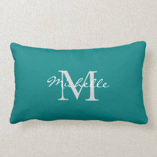 Moderne blauwgroen gekleurde persoonlijke monogram kussen