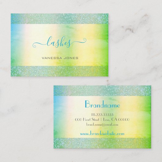 Moderne Blauwgroen gele groene ombre Waterverf Las Visitekaartje (Voorkant / Achterkant)