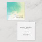 Moderne blauwgroen gele waterverf splash vierkante visitekaartje (Voorkant / Achterkant)