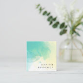 Moderne blauwgroen gele waterverf splash vierkante visitekaartje (Staand voorkant)