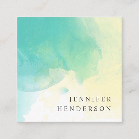 Moderne blauwgroen gele waterverf splash vierkante visitekaartje (Voorkant)