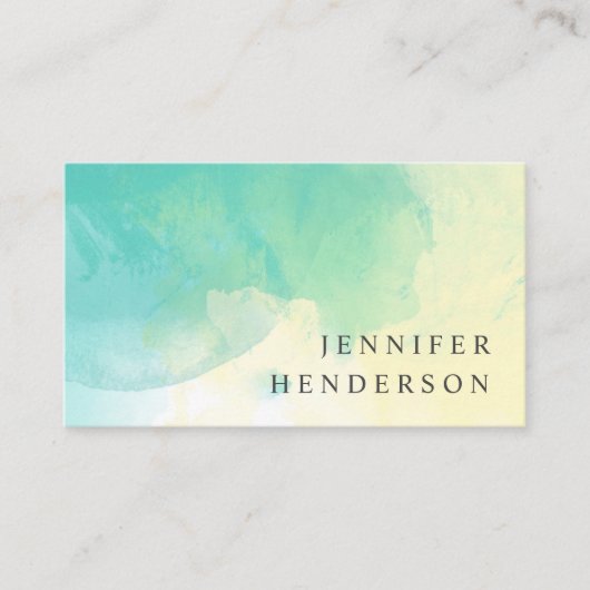 Moderne blauwgroen gele waterverf splash visitekaartje (Voorkant)