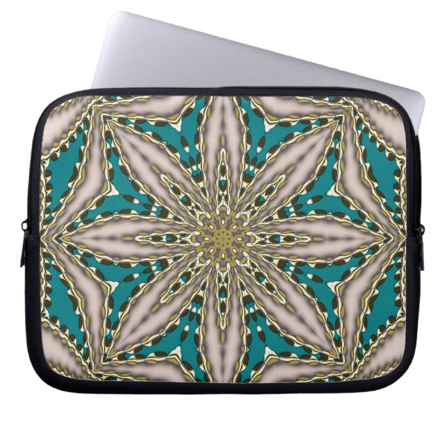 Moderne Blauwgroen geometrische bloem  Laptop Sleeve (Voorkant)
