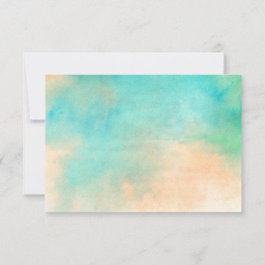 Moderne Blauwgroen geometrische en perzikale Water RSVP Kaartje (Achterkant)