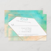 Moderne Blauwgroen geometrische en perzikale Water RSVP Kaartje (Voorkant / Achterkant)