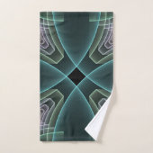 Moderne Blauwgroen geometrische fractale kunst Bad Handdoek (Handdoek)