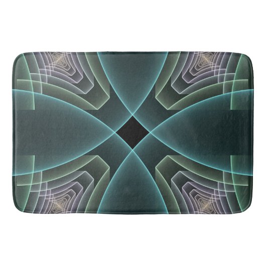 Moderne Blauwgroen geometrische fractale kunst Badmat (Voorkant)