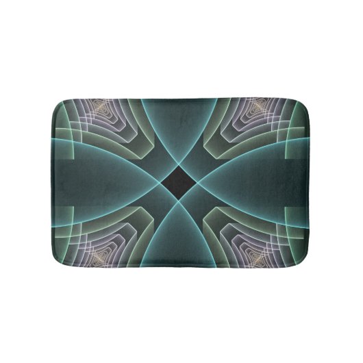 Moderne Blauwgroen geometrische fractale kunst Badmat (Voorkant)