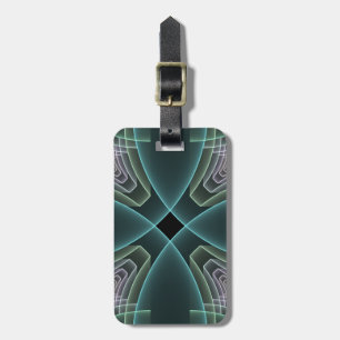 Moderne Blauwgroen geometrische fractale kunst Bagagelabel