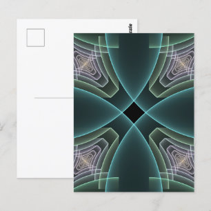 Moderne Blauwgroen geometrische fractale kunst Briefkaart