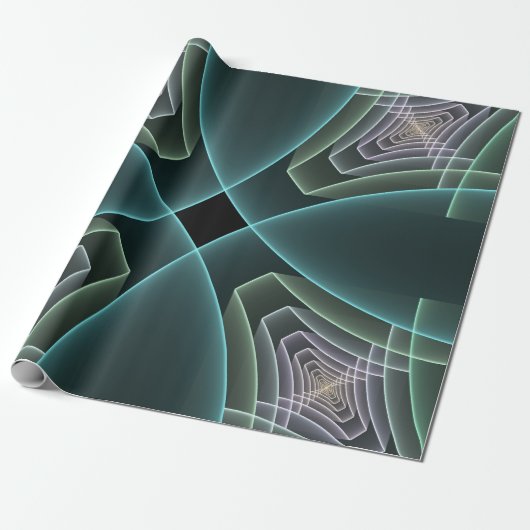 Moderne Blauwgroen geometrische fractale kunst Cadeaupapier (Uitgerold)