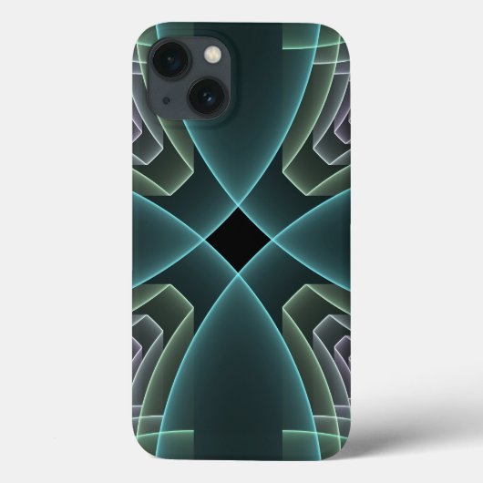 Moderne Blauwgroen geometrische fractale kunst Case-Mate iPhone Case (Achterkant)