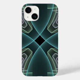 Moderne Blauwgroen geometrische fractale kunst Case-Mate iPhone 14 Hoesje