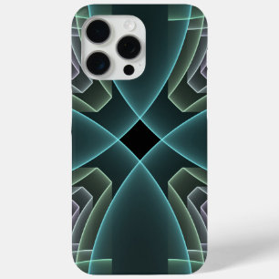 Moderne Blauwgroen geometrische fractale kunst iPhone 15 Pro Max Hoesje
