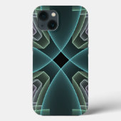 Moderne Blauwgroen geometrische fractale kunst Case-Mate iPhone Case (Achterkant)
