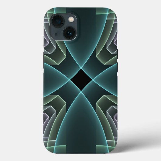 Moderne Blauwgroen geometrische fractale kunst Case-Mate iPhone Case (Achterkant)