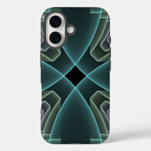 Moderne Blauwgroen geometrische fractale kunst iPhone 16 Hoesje
