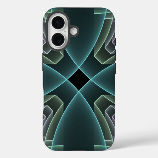 Moderne Blauwgroen geometrische fractale kunst Case-Mate iPhone Case (Achterkant)