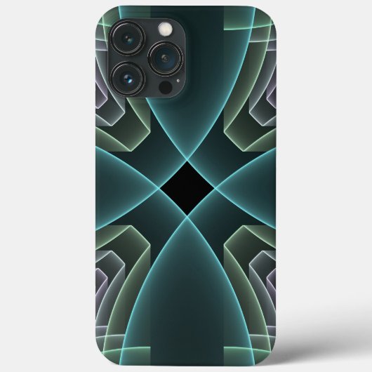 Moderne Blauwgroen geometrische fractale kunst Case-Mate iPhone Case (Achterkant)
