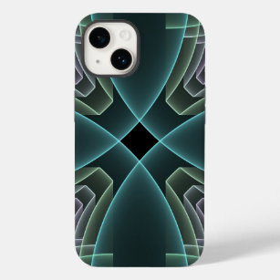 Moderne Blauwgroen geometrische fractale kunst Case-Mate iPhone 14 Hoesje