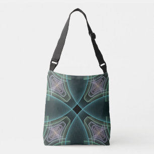 Moderne Blauwgroen geometrische fractale kunst Crossbody Tas