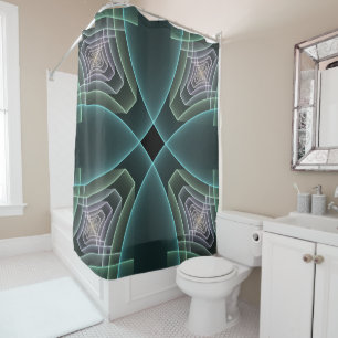 Moderne Blauwgroen geometrische fractale kunst Douchegordijn