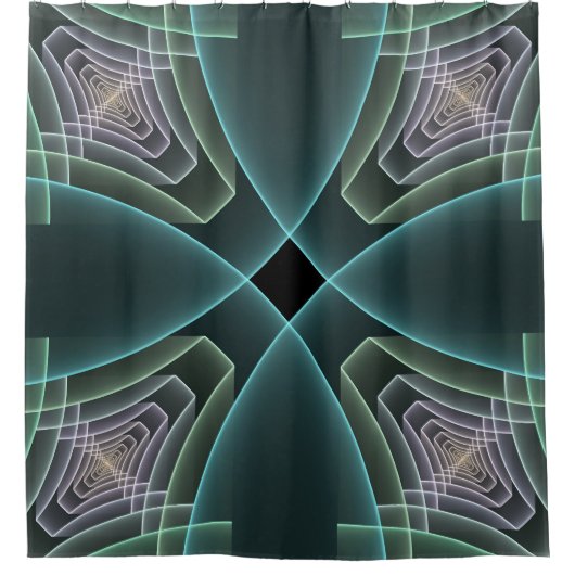 Moderne Blauwgroen geometrische fractale kunst Douchegordijn (Voorkant)