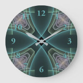 Moderne Blauwgroen geometrische fractale kunst Grote Klok (Voorkant)